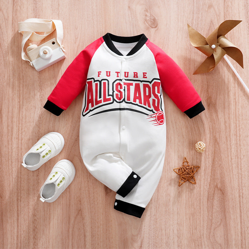 Sports style baby boy baseball romper